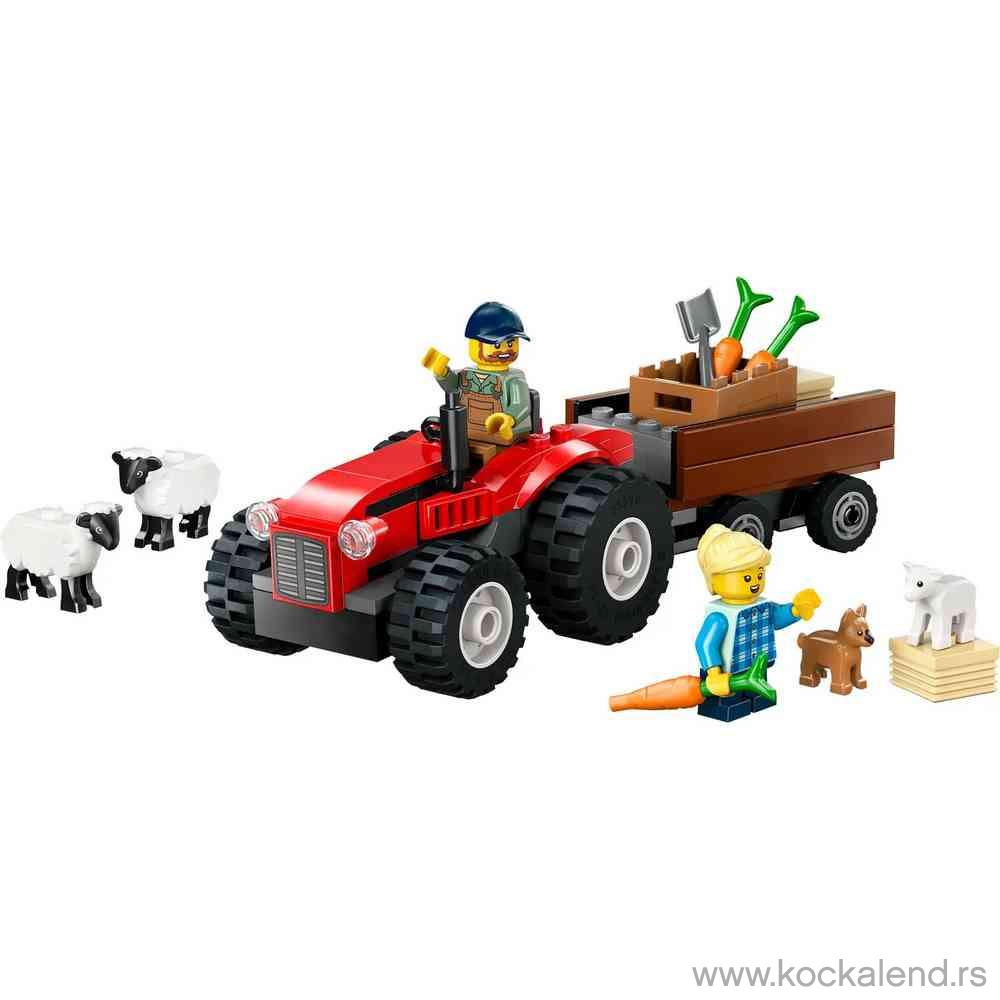 LEGO CITY RED FARM TRACTOR WITH TRAILER  AND  SHEEP 